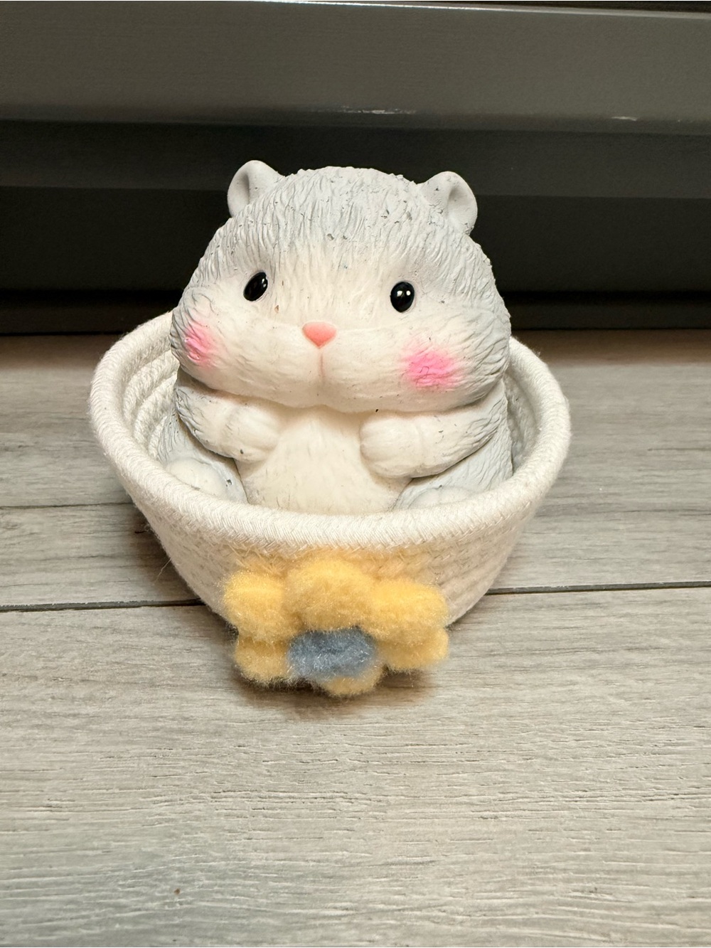Cute White & Gray Hamster MOCHI SQUISHY in White Basket
